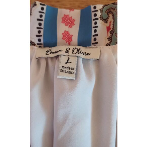 Emma & Olivia Paisley Tunic Womens Large White Pink and Black Tie Front Career - Picture 5 of 6